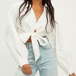 Free People White Tie-Front Blouse